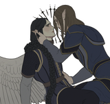 flat color waist up two characters